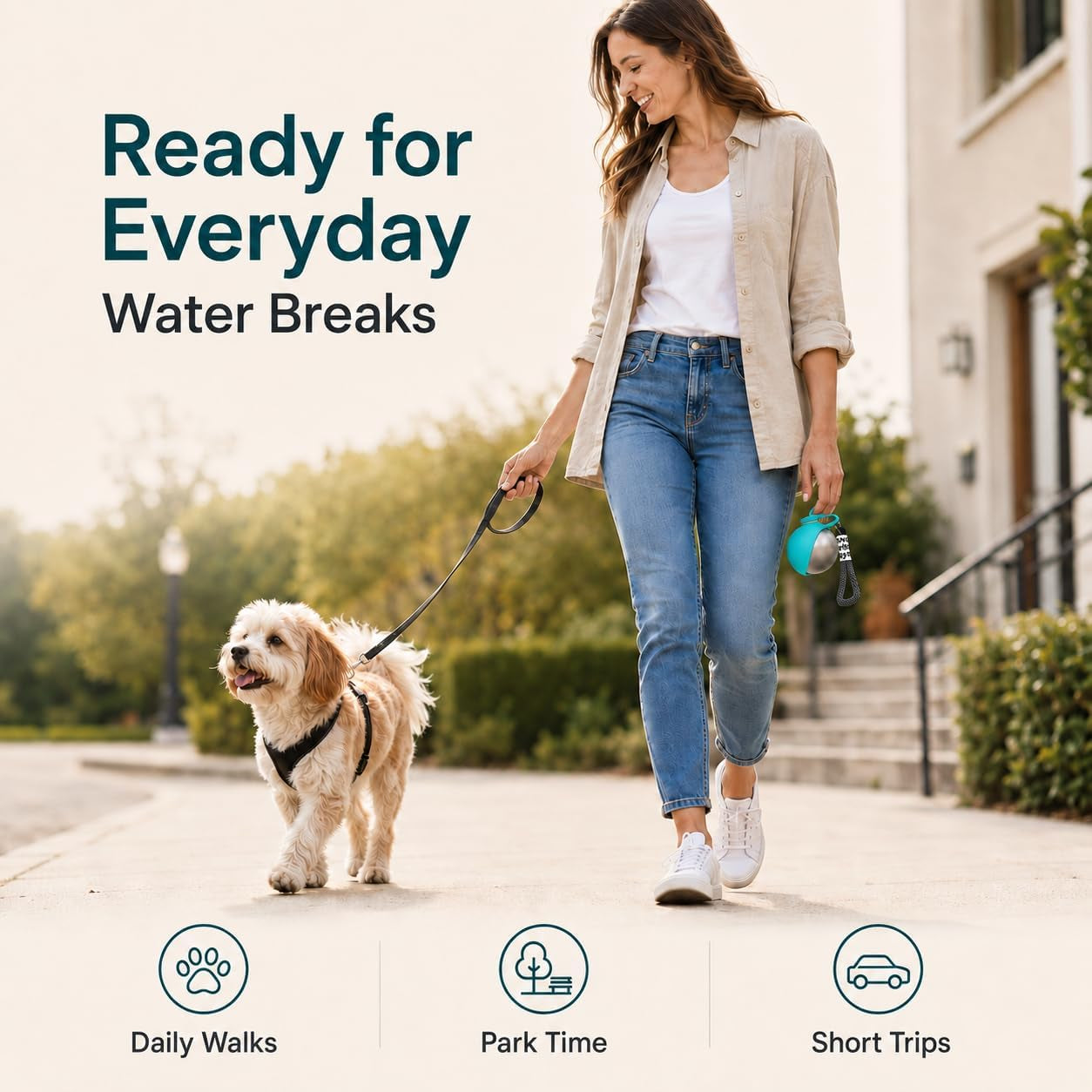 2 in 1 Dog Water Bottle Portable with Bowl, 10Oz Stainless Steel | Leakproof When Closed / Attached Silicone Bowl / Easy to Rinse / for Puppies, Small Dogs & Medium Dogs on Short Walks