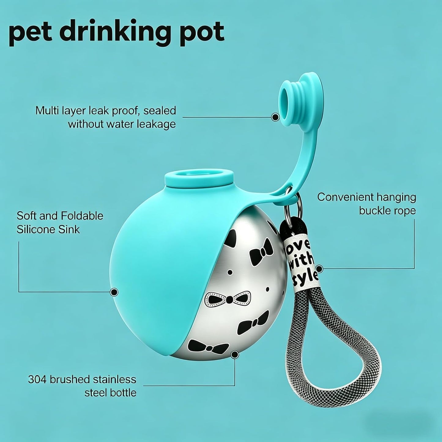 2-In-1 Portable Dog Water Bottle with Bowl, 10Oz Stainless Steel Travel Pet Water Dispenser, No-Spill Leak-Proof Design with Silicone Bowl, Perfect for Walking, Hiking, and Travel (Blue A)
