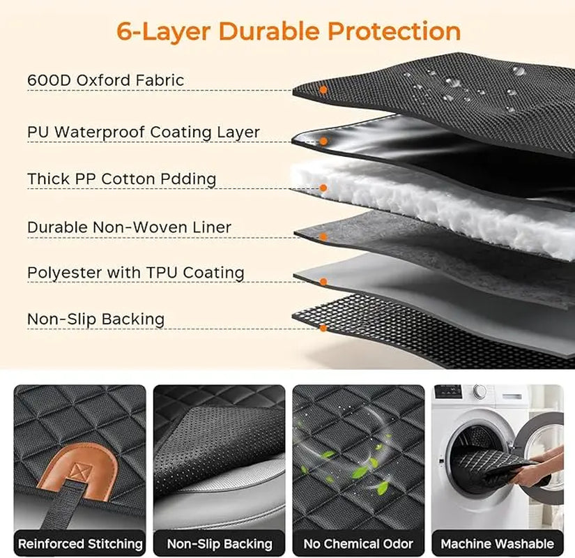 Dog Car Seat Cover - Waterproof Fabric, Scratchproof, Non-Slip, Washable Clean Pet Back Seat Travel Mat