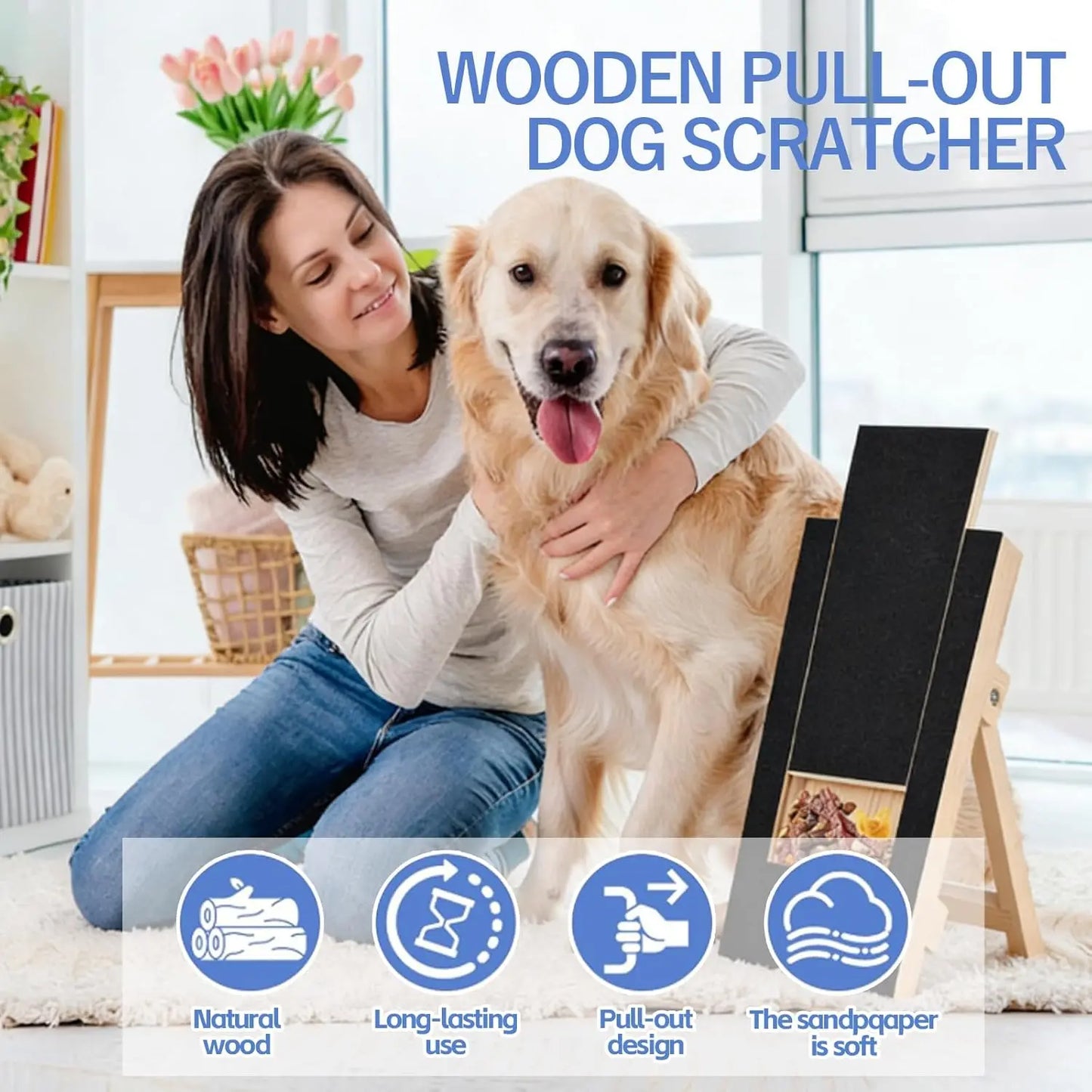 Dog Nail Scratch Board - with Treat Draw- Dog Scratch Pad for Nails – Durable Wooden Nail Filing Board with Treat Drawer (All Breeds)