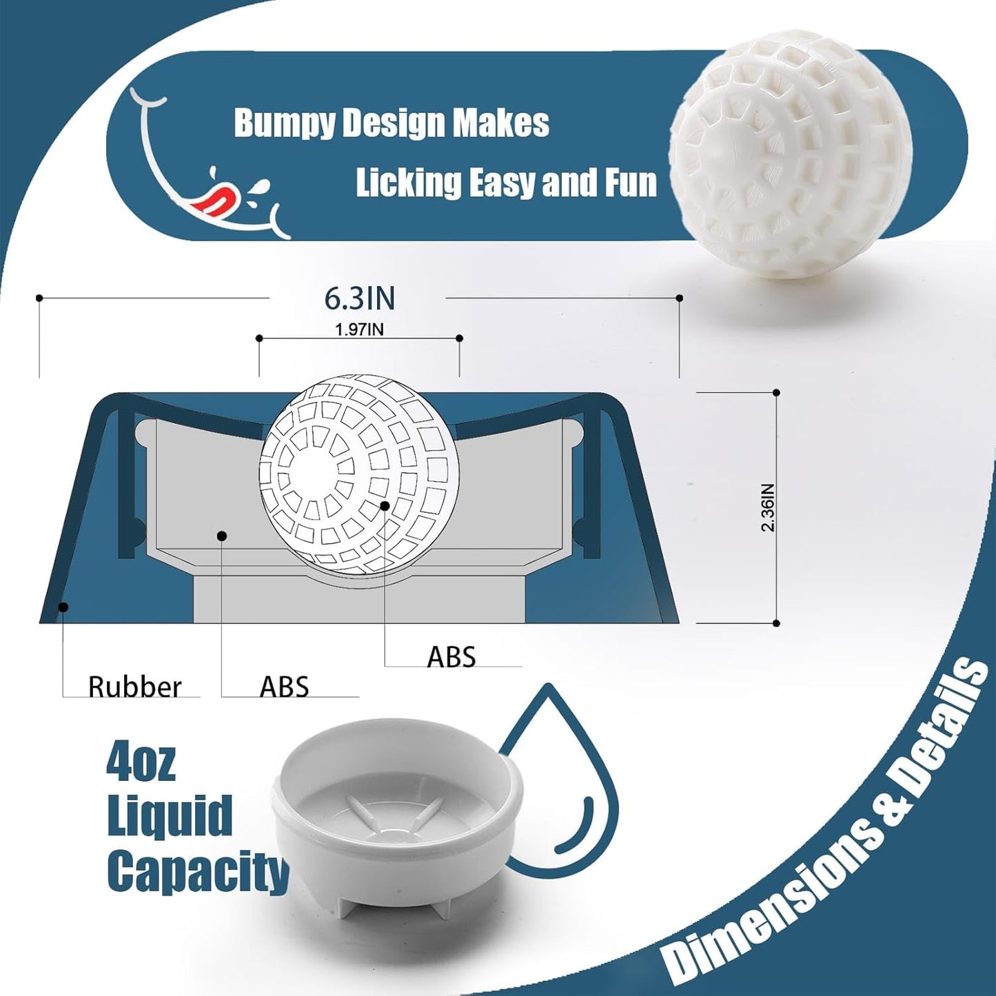Lick and Roll Bowl for Dogs – No-Mess Slow Feeder for Bone Broth, Yogurt & Supplements | Lick and Roll Bowl with Anti-Spill Rolling Ball | for Senior Dogs, New Puppies & Post-Op Nutrition