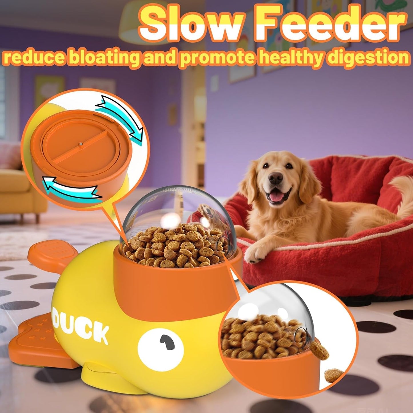 Duck Dog Treat Dispenser Toy, Interactive Slow Feeder Puzzle Toy | Duck Design with Interactive Treat Dispensing, Slow Feeding, and Puzzle Play to Provide Mental Stimulation and Reduce Boredom