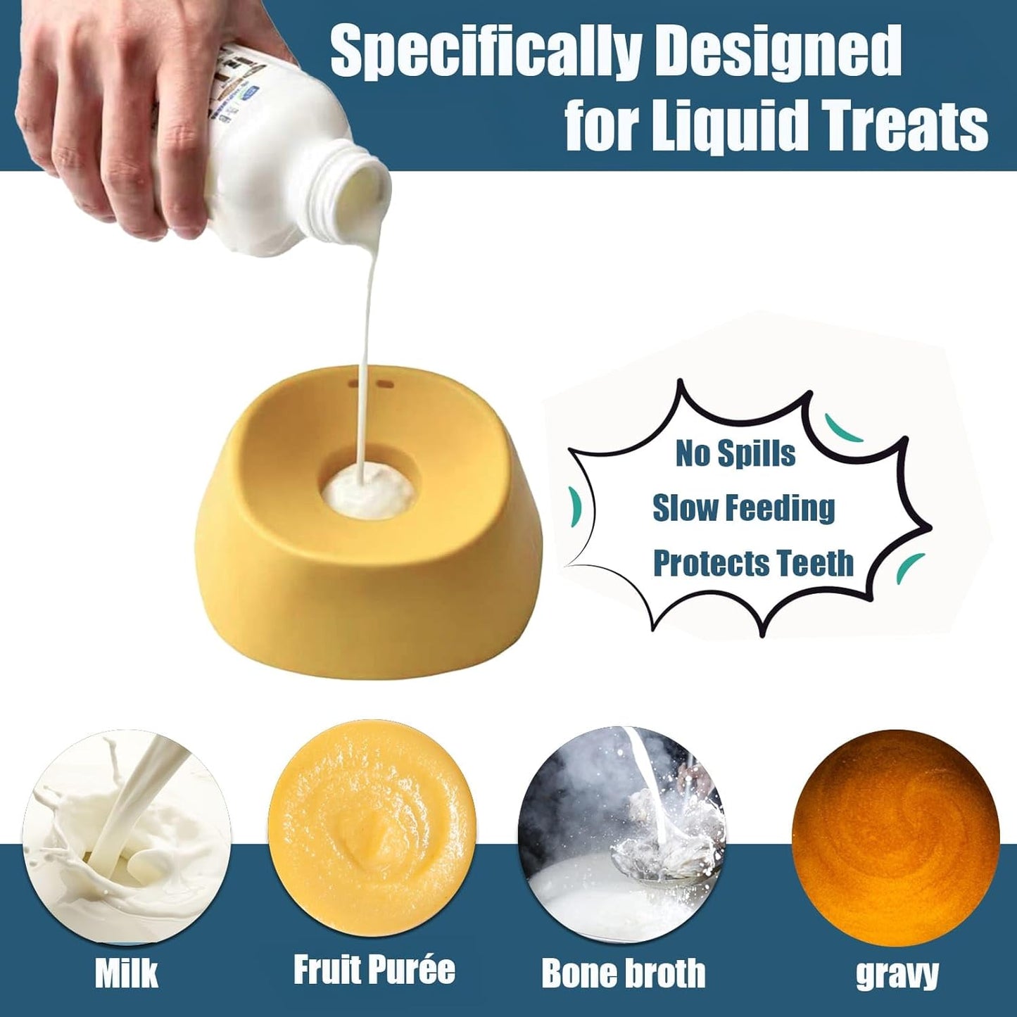 Lick and Roll Bowl for Dogs – No-Mess Slow Feeder for Bone Broth, Yogurt & Supplements | Lick and Roll Bowl with Anti-Spill Rolling Ball | for Senior Dogs, New Puppies & Post-Op Nutrition