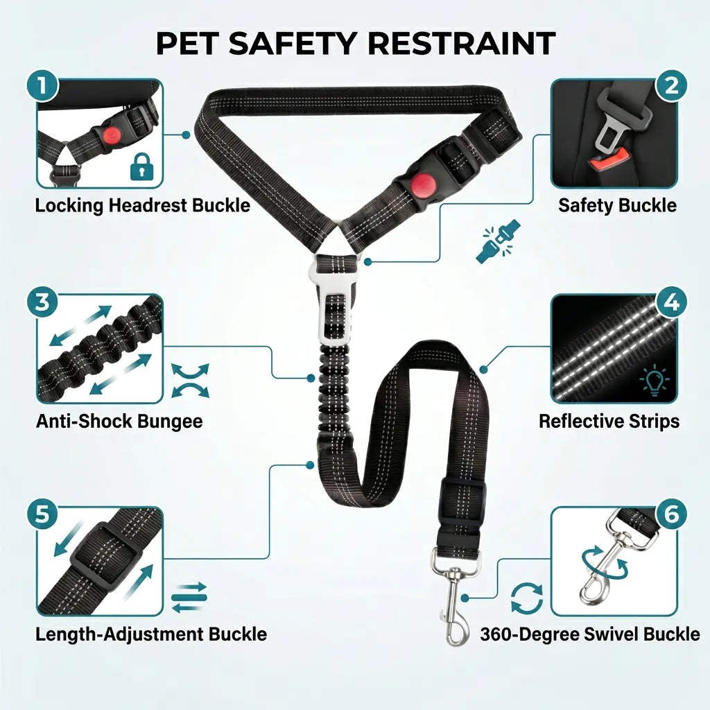 Multifunctional Dog Seat Belt Harness for Car, 3 in 1 Pet Dog Car Seatbelt Leash, Headrest Restraint for Pet Trips, Anti-Shock Seatbelt Connector for All Dog Sizes, High Quality & Adjustable & Convenient & Practical & Comfortable.
