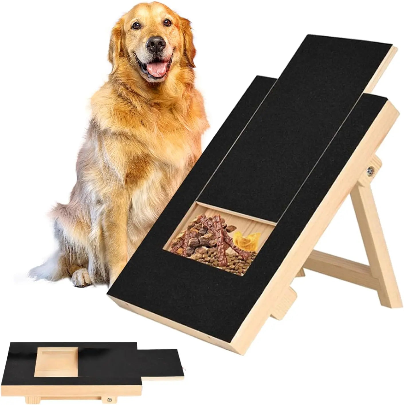 Dog Nail Scratch Board - with Treat Draw- Dog Scratch Pad for Nails – Durable Wooden Nail Filing Board with Treat Drawer (All Breeds)