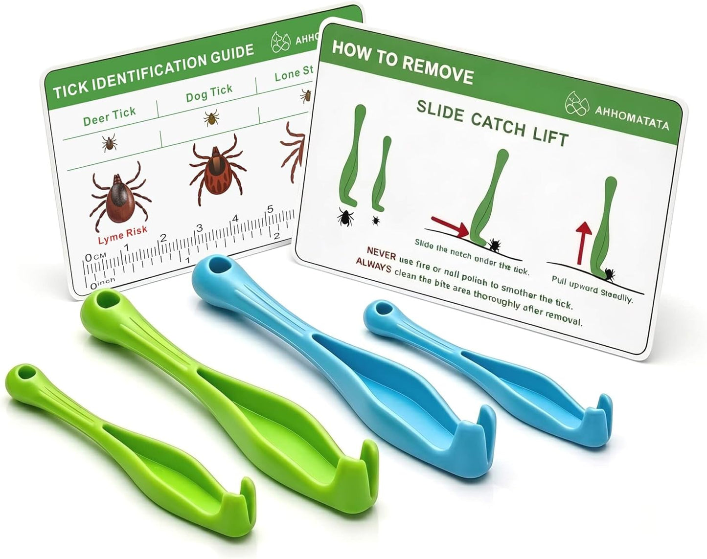 Tick Removal Tool & Twister Kit for Dogs, Cats & Humans, 4-Pack Portable Tick Remover Spoon & Puller Set with ID Card - First Aid Pet Tick Hook Picker for Camping, Hiking & Outdoors