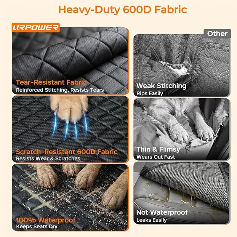 Dog Car Seat Cover - Waterproof Fabric, Scratchproof, Non-Slip, Washable Clean Pet Back Seat Travel Mat
