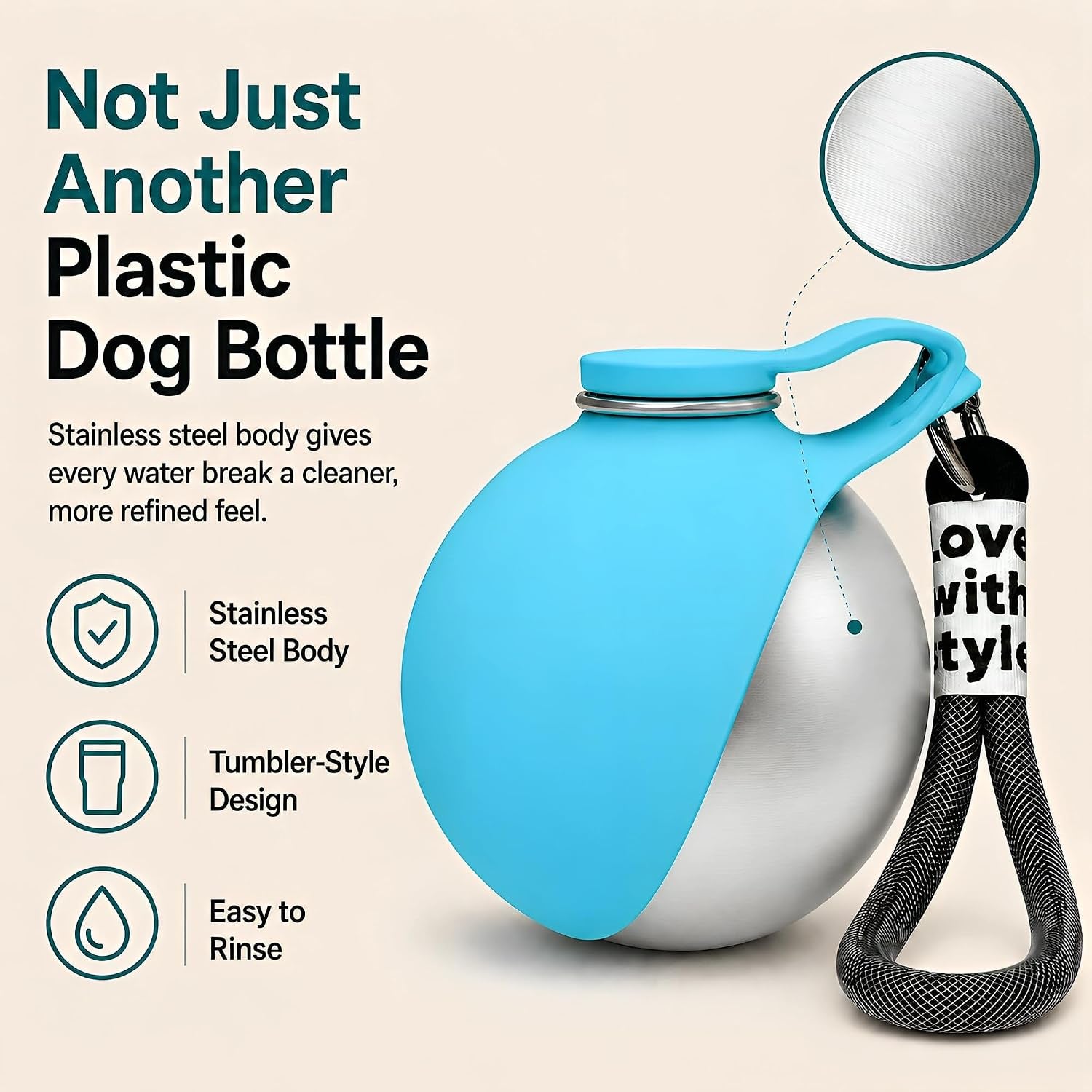 2 in 1 Dog Water Bottle Portable with Bowl, 10Oz Stainless Steel | Leakproof When Closed / Attached Silicone Bowl / Easy to Rinse / for Puppies, Small Dogs & Medium Dogs on Short Walks