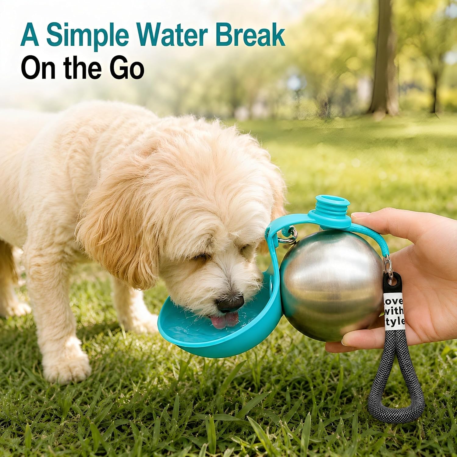 2 in 1 Dog Water Bottle Portable with Bowl, 10Oz Stainless Steel | Leakproof When Closed / Attached Silicone Bowl / Easy to Rinse / for Puppies, Small Dogs & Medium Dogs on Short Walks