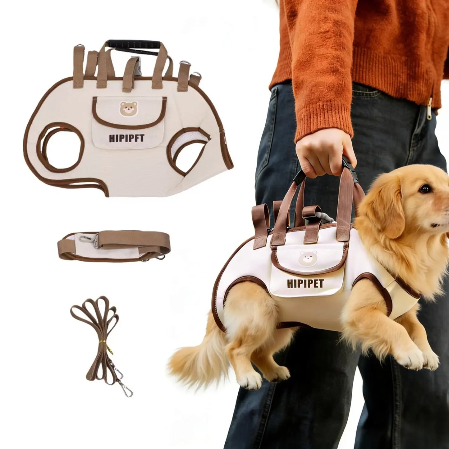 Portable Pet Carrier, Breathable Outdoor Travel Bag for Dog and Cat, Adjustable Shoulder Strap, Lightweight Travel Gear, Brown / Black