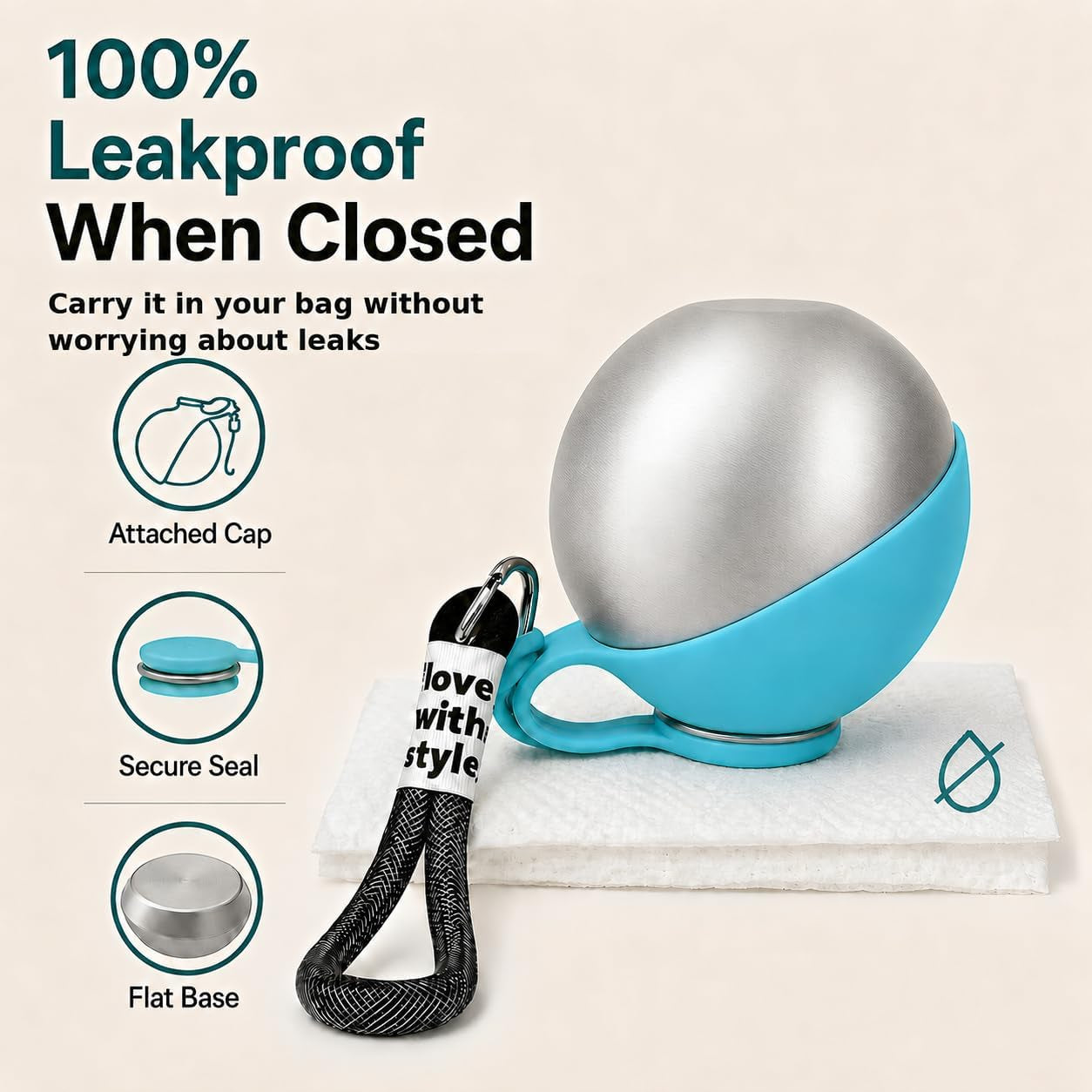 2 in 1 Dog Water Bottle Portable with Bowl, 10Oz Stainless Steel | Leakproof When Closed / Attached Silicone Bowl / Easy to Rinse / for Puppies, Small Dogs & Medium Dogs on Short Walks