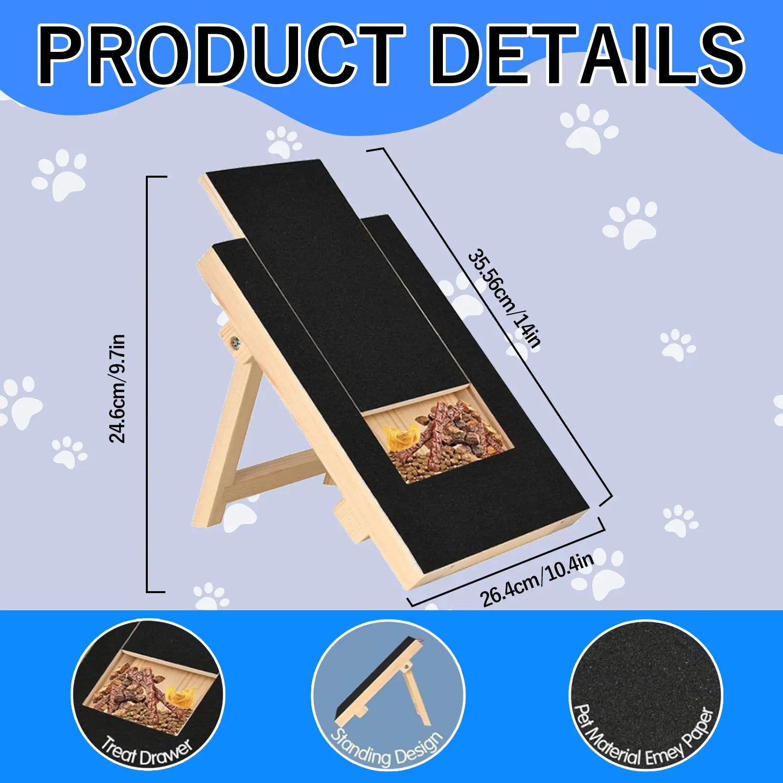 Dog Nail Scratch Board - with Treat Draw- Dog Scratch Pad for Nails – Durable Wooden Nail Filing Board with Treat Drawer (All Breeds)