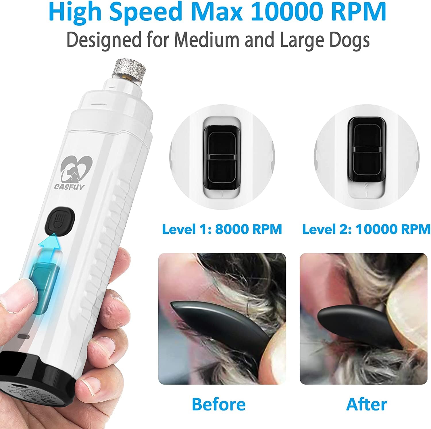 Pawpycat Pro Nail Grinder - Rechargeable Electric Pet Nail Trimmer with LED Light