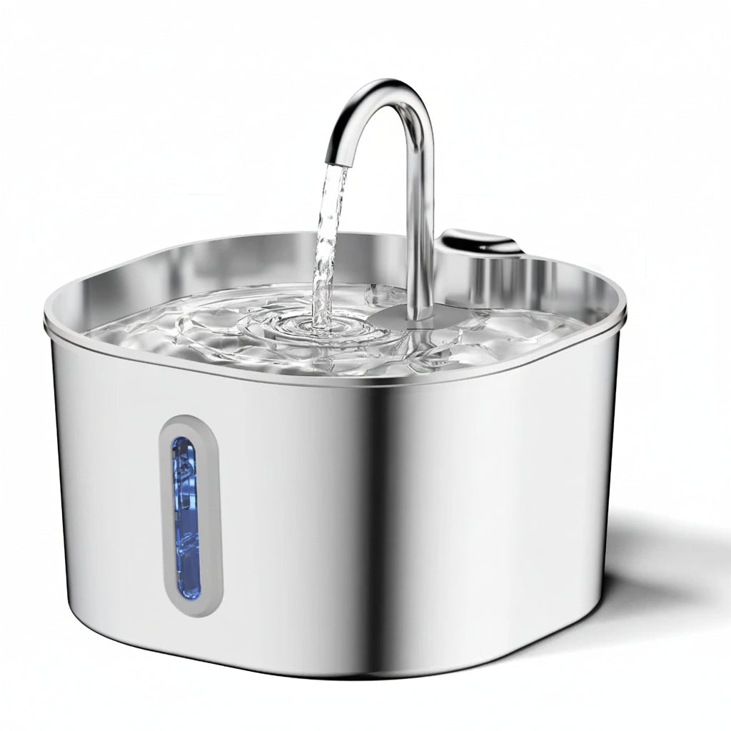 2.2L Automatic Cat Water Fountain Square Stainless Steel Pet Water Feeder Dog Water Fountain with Window（No 5V 1A Plug）